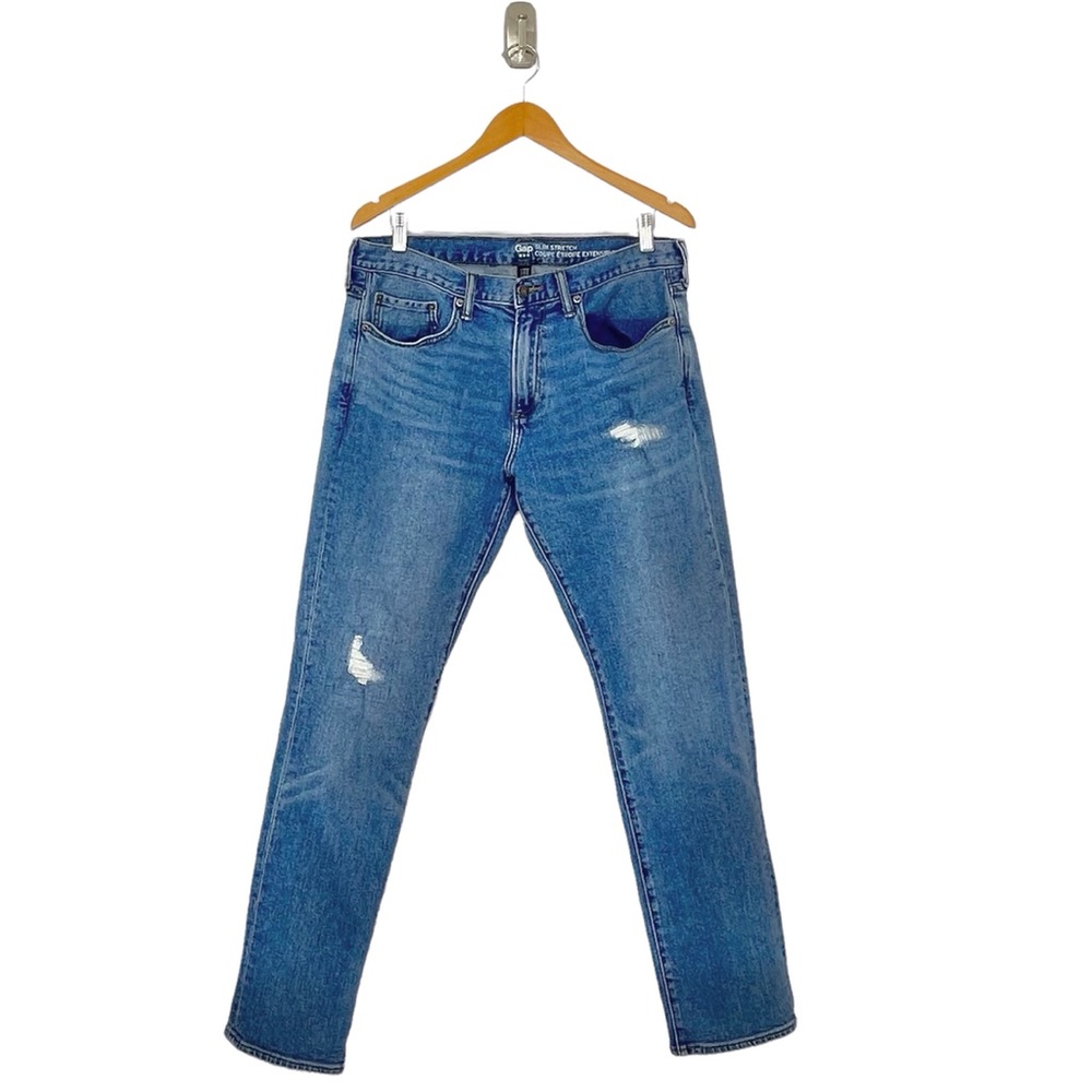 Gap Factory Slim Stretch Jeans Blue Vintage Destroyed  Size 34/32
